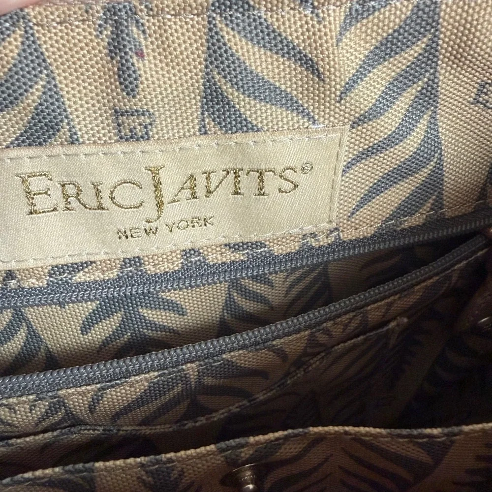Eric Javits Powchky Shoulder Bag Womens Beige Woven Coastal Resort Chain Strap